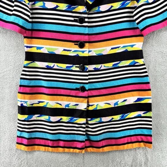 Richie Freeman For Teri Jon Blazer Women 12 Multicolor Linen Striped Rainbow Art - Picture 4 of 10